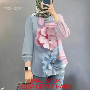 TERBARU Kemeja Muslimah Corak 3D Cantik Lengan Panjang Saiz Besar S-5XL Gaya Korea Elegan Pakaian Santai Muslimah 2026 Inner Jubah Abaya Long Dress Super Soft and Comfort
