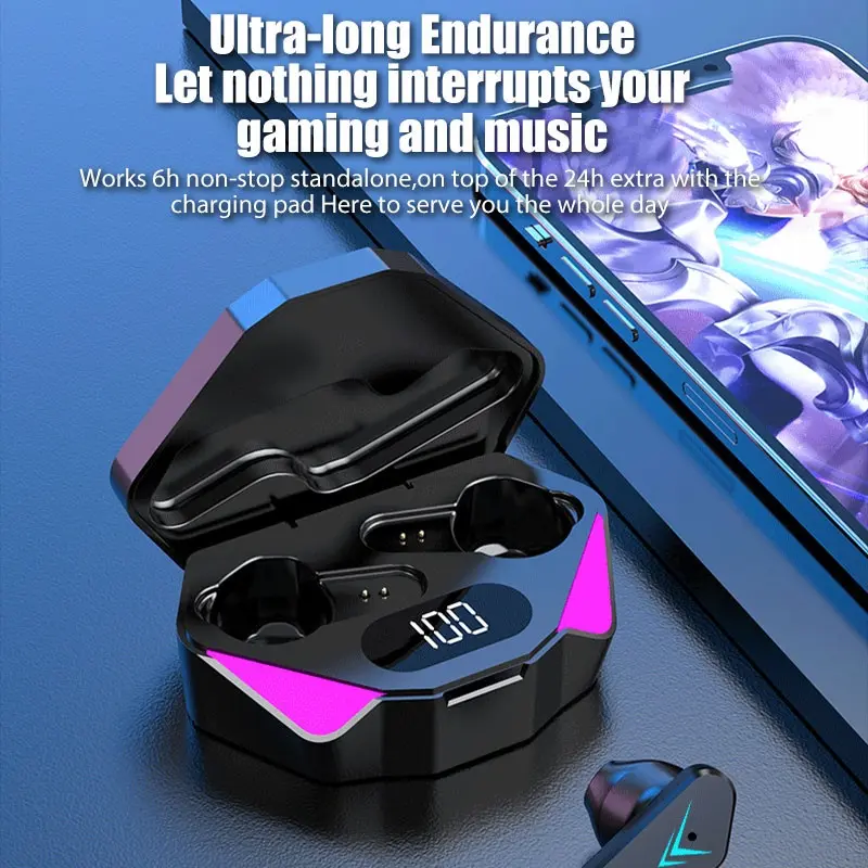 X15 Bluetooth Earphones TWS Wireless Earbuds LED Display Ultra-low Latency Gaming Earphones Wireless Connecting With Microphone Noise Cancelling Headphones Sports Earphone Hifi Bass Earphone