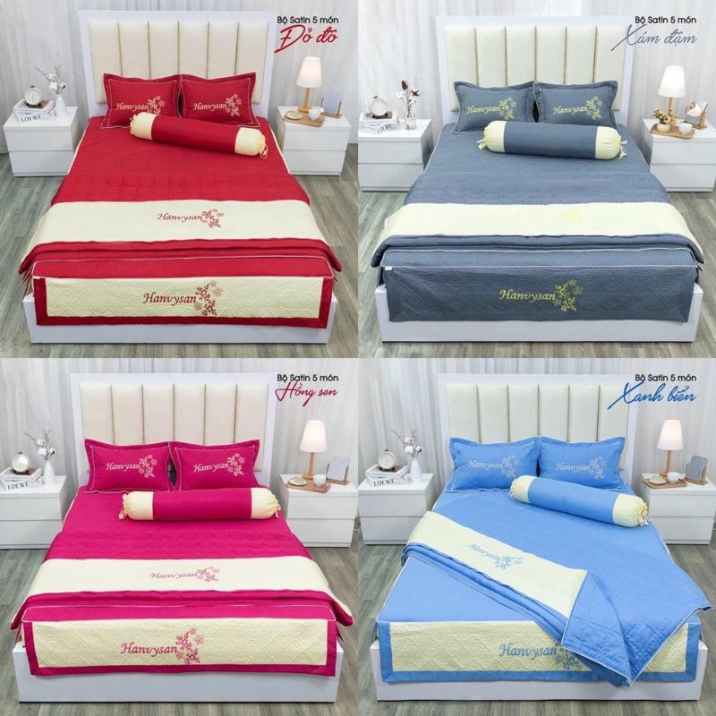 Bộ ga gối trải giường Satin trần bông thêu hoa trang trọng