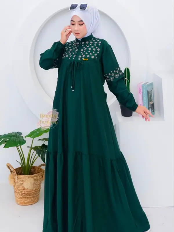 Gamis Bordir Wanita LYLYA Mat Polo Linen Premium Terbaru Busui Friendly Dress Motif Model Kekinian 0