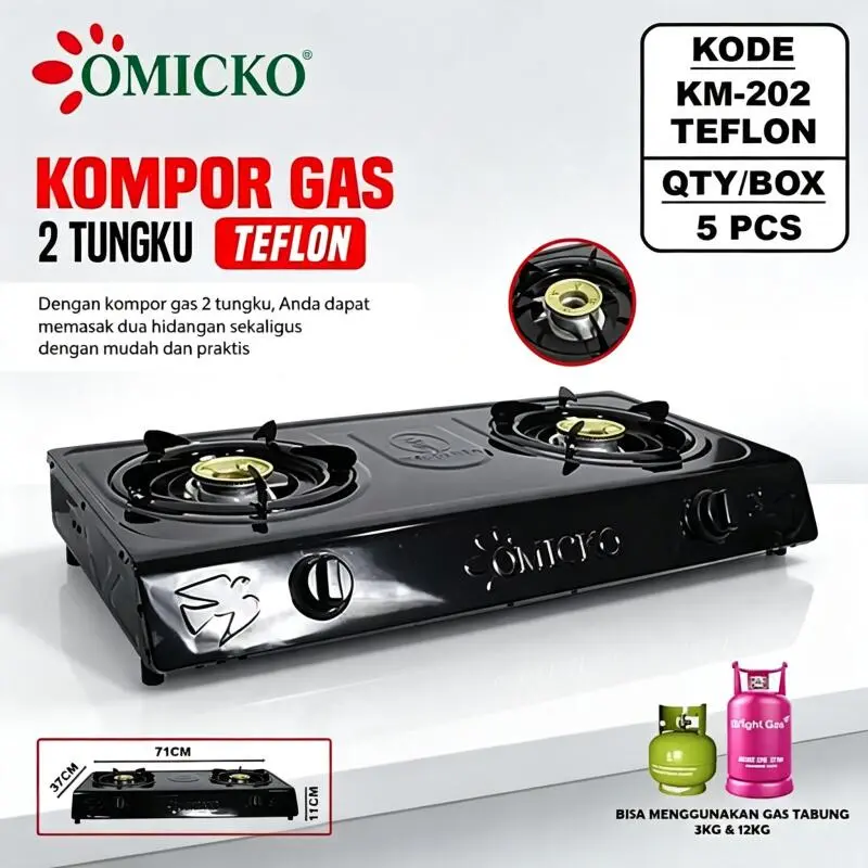 Kompor Memasak Serbaguna OMICKO 2 Tungku, Bodi Stainless Steel Putih Anti Karat, Hemat Biaya Gas, Desain Estetik Mewah untuk Dekorasi Dapur Modern, Ready Stock COD