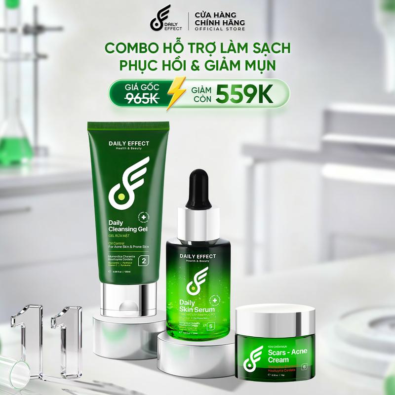 Combo Sữa Rửa Mặt + Serum HA B5 + Kem Chấm Mụn - DAILY EFFECT 120ml + 30ml + 10g