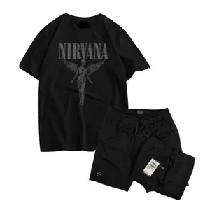 Setelan Kaos & Broadshort Distro Kaos Nirvana Bahan Katun Tebal Nyaman Buat Harian