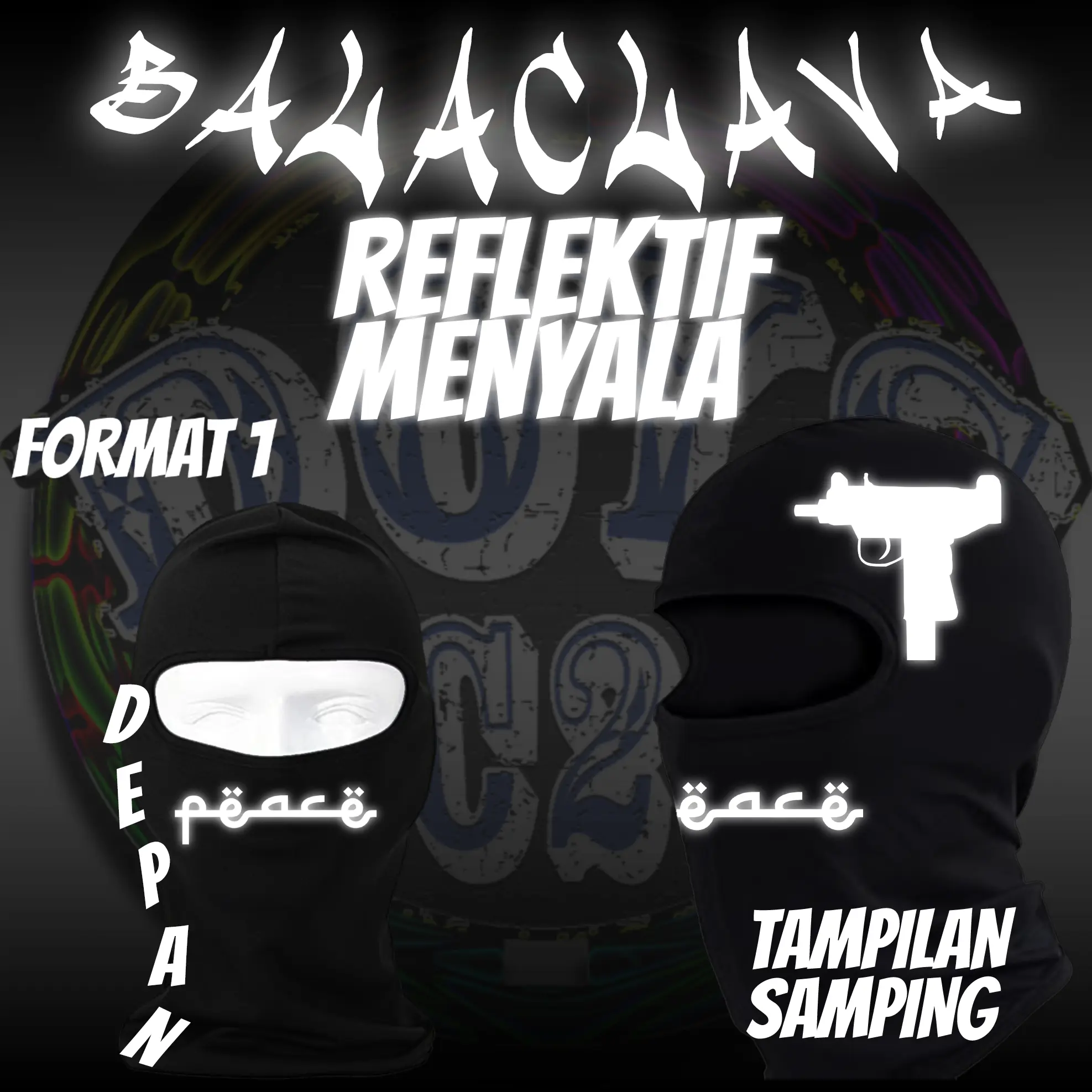 Masker Ninja Balaclava DoysC2 Reflektif Menyala Peace