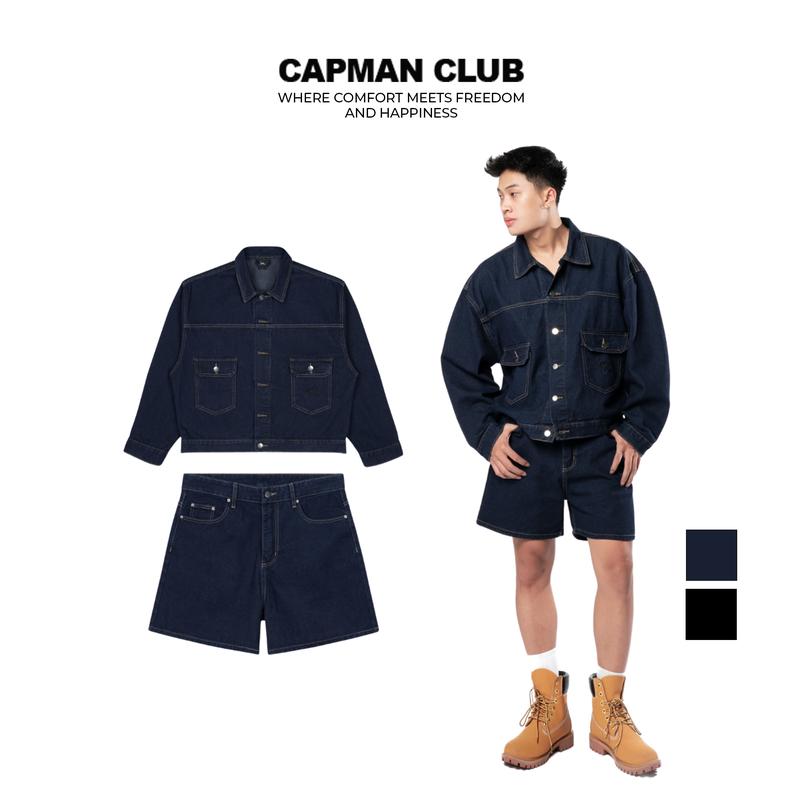 SET BỘ quần Short và áo khoác jean nam DOL, phom rộng CAPMAN CLUB, thích hợp mặc đi chơi