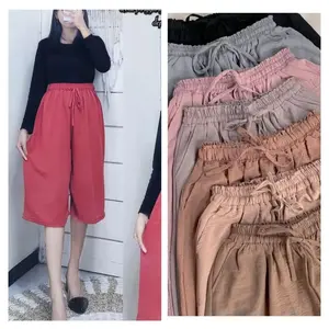 CELANA KULOT CRINKLE PENDEK 7/8 JUMBO PINGGANG TALI SERUT
