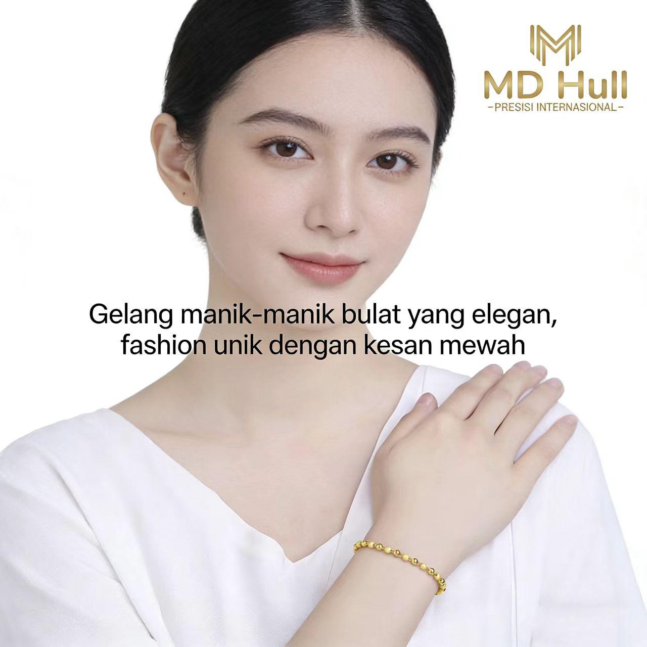 【MD Hull】Gelang Manik-Manik Bulat Emas | Tekstur Polos & Bertekstur, Elegan dengan Kesan Mewah (Stok Tersedia)