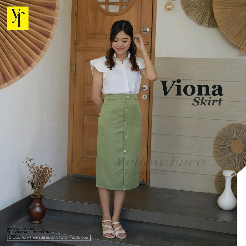 Yellowface Viona Skirt Bahan Semi Woll Premium / Rok Wanita Korean Style / Rok Span / Rok Kerja / Rok Santai Polos Kancing Tengah / Rok Model Midi dan Panjang 5
