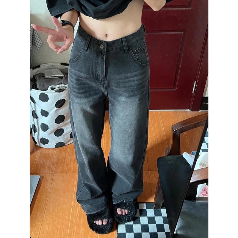 YOYO-Abu-abu Highwaist kulot loose jeans celana baggy pants wanita 3