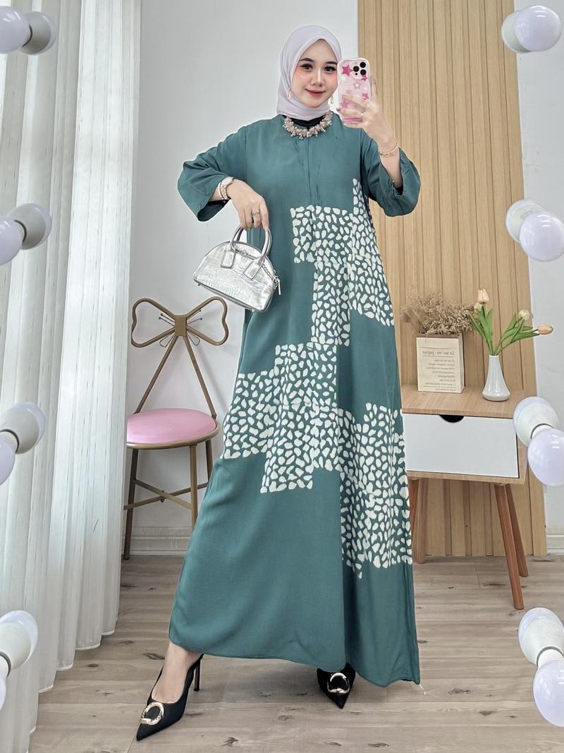 Product Introduction of dress maxi batik cap cetak semi gamis bahan rayon premium tebal busui Muslim Wanita Remaja Samping Midi 8