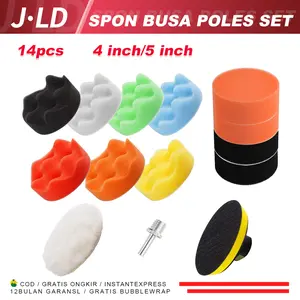 JLD Busa Alat Poles Motor Mobil 4/5Inch Sponge Polishing set 14PCS Berisi Pad Velcro Adaptor Car