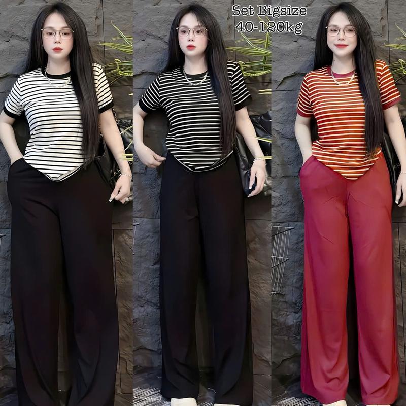  Thời Trang Bigsize - Set Bộ Dài Thun Tăm Bigsize Cổ Phối Che Giấu Bụng Hot Hit cổ tròn Nữ Chuppy Cao Cấp Xinh Đẹp Sang Trọng Dễ Thương Giá Rẻ 40-120kg - 2481a - Én Nhỏ Có Bigsize Nhung Đen Voi Kem 