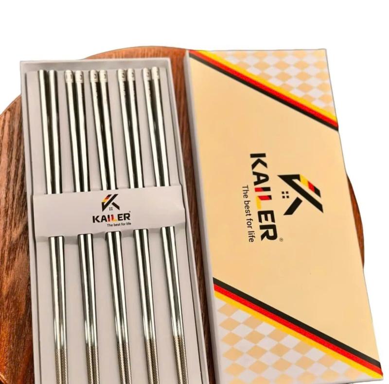 Hộp 10 Đôi Đũa Inox 316 Kailer Cao Cấp Đầu Đũa khắc Laser Chống Trượt Chống Mốc