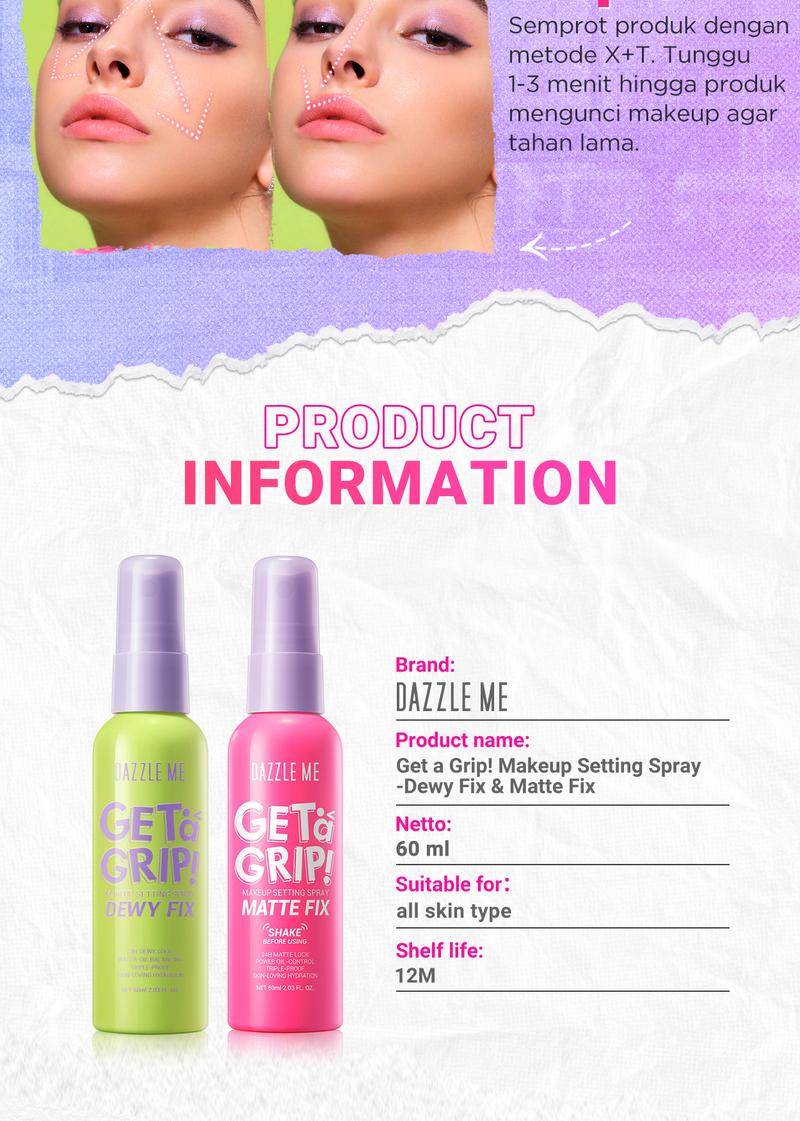 Product Introduction of [POPBELA Best Setting Spray 2024 Winner] DAZZLE ME Get a Grip! Makeup Setting Spray Dewy Fix Beauty Protecting 4 X Hydrating Makeup Mist Flawless Lightening Primer Water Tahan 24 JAM 18