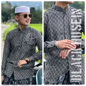 ISTAQIM - kemko HUSEN kemeja koko pria motif Bulan salur baju taqwa muslim dewasa lengan panjang bahan jaguar vircose