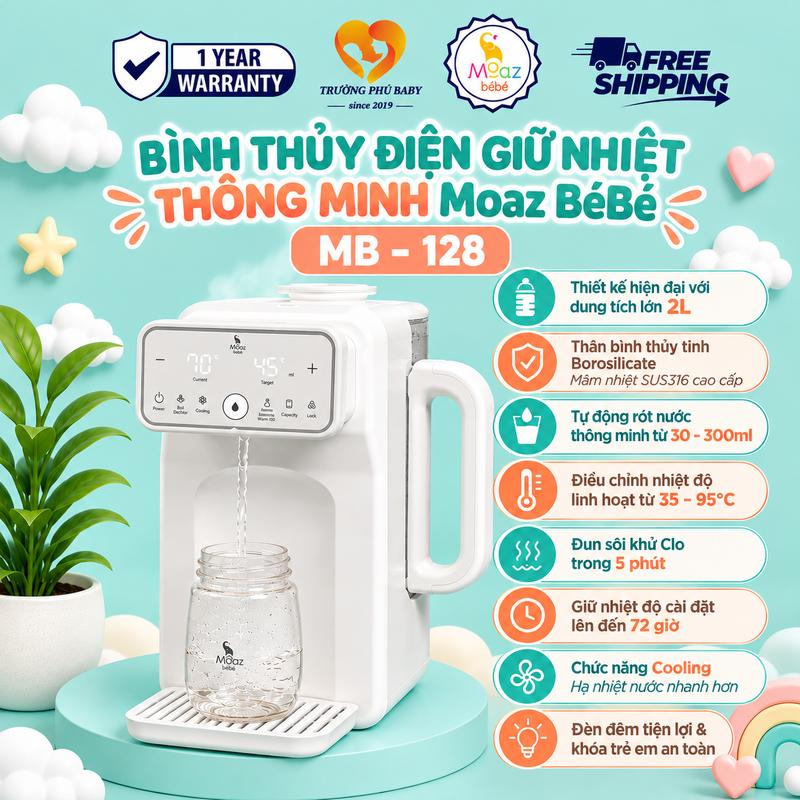 Moaz BéBé Bình Thủy Điện Pha Sữa Thông Minh MB-128 2L Giữ Nhiệt 72H Tự Động Rót Nước Cảm Ứng Hiện Đại An Toàn Moaz bebe Moaz eco