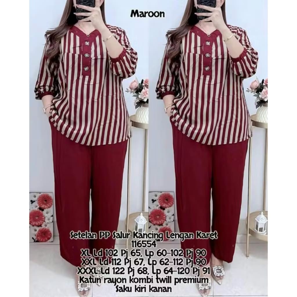 One set maryam pp salur kancing depan setelan weanita kekinian terlaris busui frendly