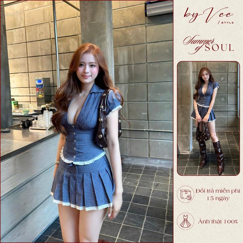  Set caro xanh viền ren Siren Set BYVEE STYLE 