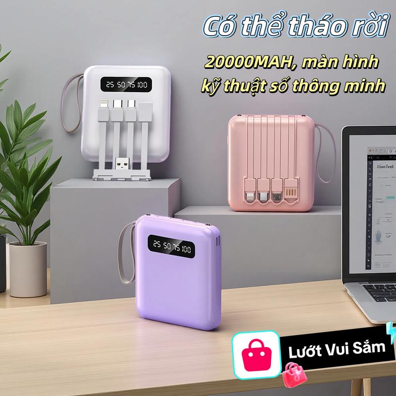Pin dự phòng Rabbit Battery Power Bank Sạc an toàn 20000mA 4 dây có thể tháo rời Pin dự phòng Music Portable Power Light LED