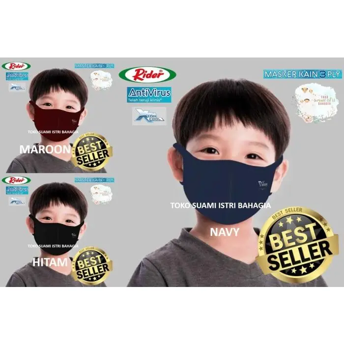 BELANJA MASKER KAIN ANAK ANAK RIDER ANTI VIRUS 3 TIGA LAPIS TRIPLE PROTECTION MU7