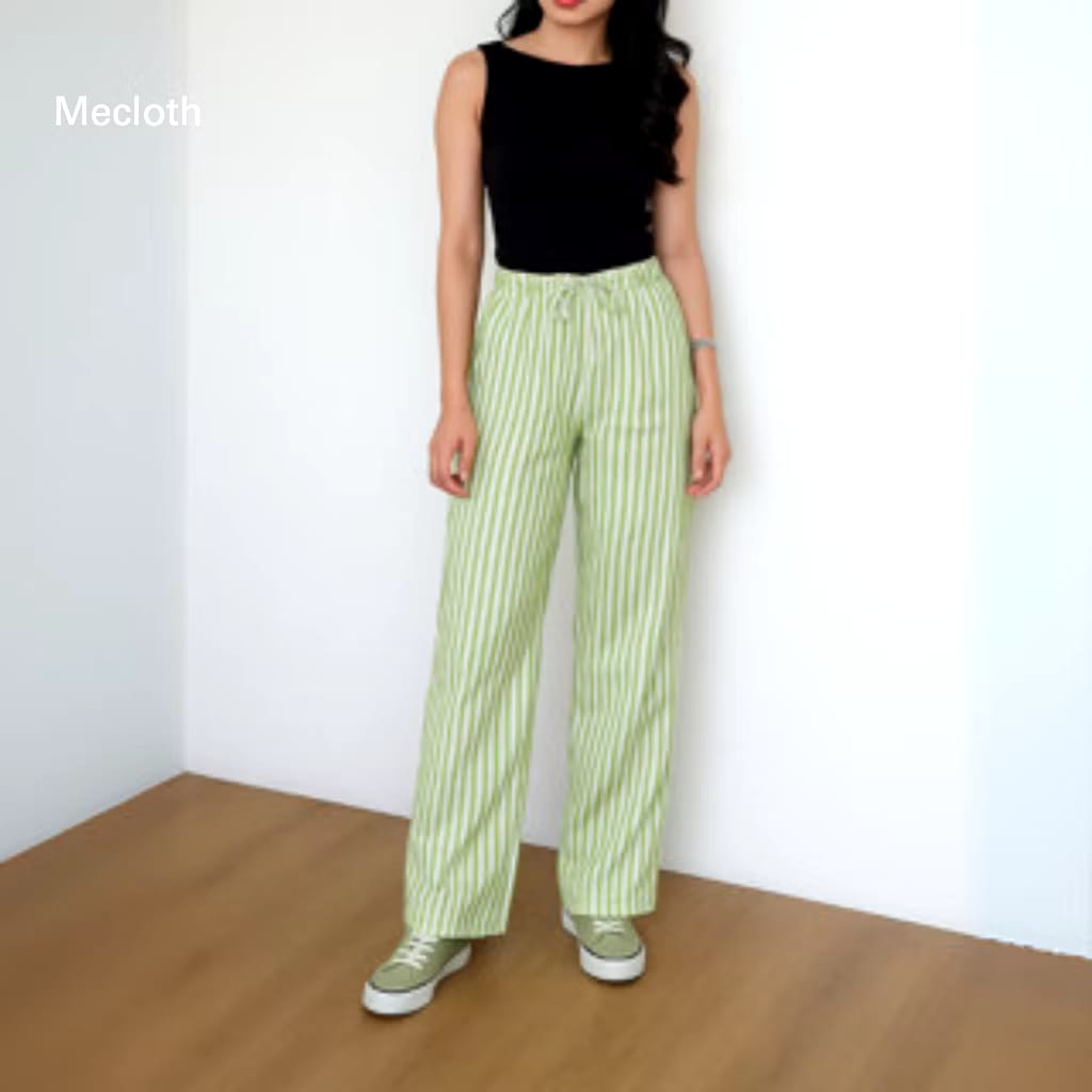 Celana Striped Pants Kulot Wanita Garis Premium Celana Kulot High Waist Cewek Kulot Tali Serut