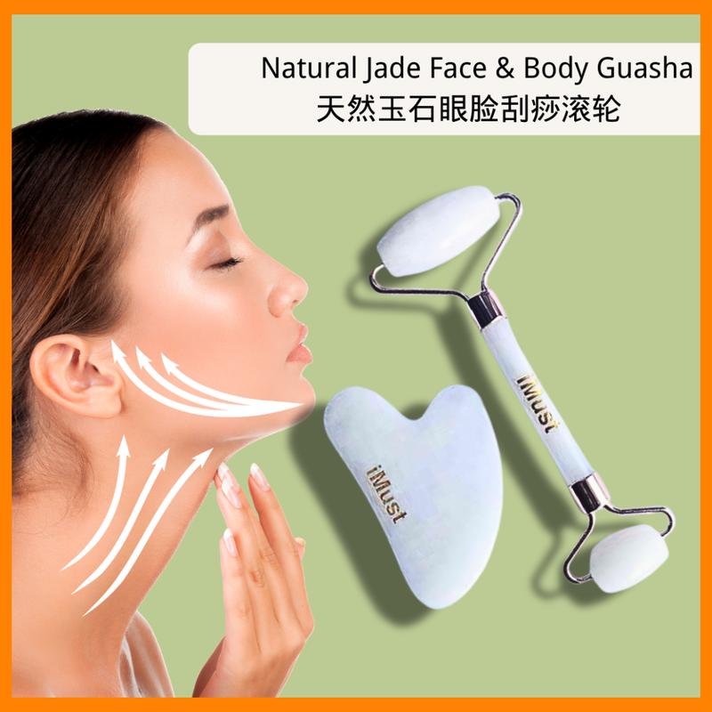 iMust Natural White Jade Facial Guasha Scraping Roller Tool Face Lift ...