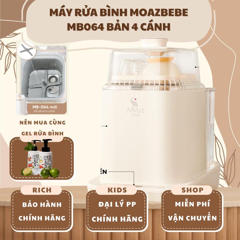  VCT -   Sẵn tại shop - Bảo hành 12 tháng   Máy rửa bình sữa cho bé MoazBebe MB064 2025 - Bản 4 cánh quạt 