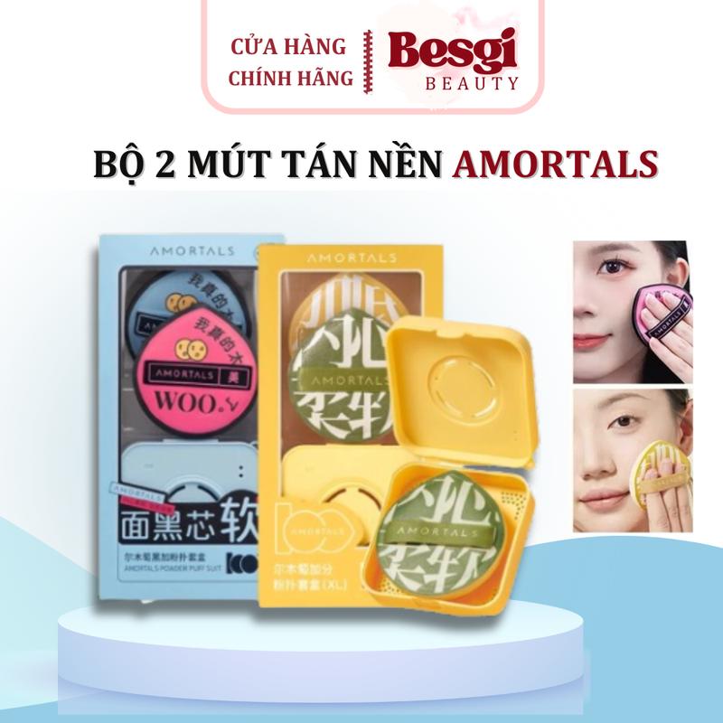 Hộp 2 mút AMORTALS size XL chính hãng kèm hộp đựng phù hợp mọi loại da da nhạy cảm và dễ bị mụn Besgi Beauty