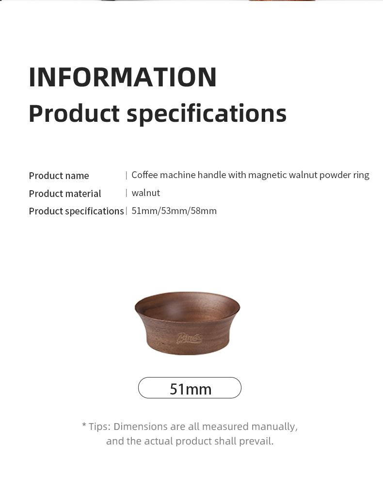 Product Introduction of BINCOO Walnut Magnetic Coffee Powder Catcher Coffee Machine Handle Anti-flying Powder Catcher 51/53/58MM 8