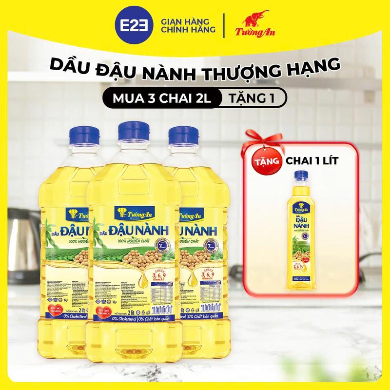  Tường An Premium Dầu Ăn Đậu Nành Thượng Hạng Nguyên Chất 2L x 3 Chai TẶNG Chai 1L - Dùng Cho Cả Gia Đình | E2E Thực Phẩm Đồ Uống | Kido Group 