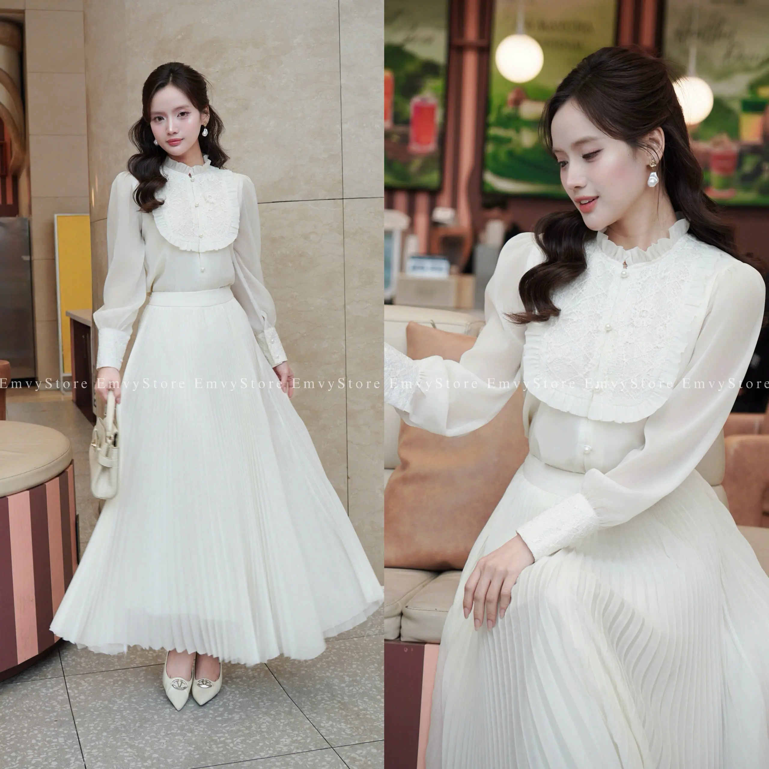 EV128-Emvy Clothing Set váy thiết kế chất tơ óng phối ren và chân váy xếp li xẻ quạt bồng bềnh với tay áo phồng tiểu thư sang trọng | BigBuy360 - bigbuy360.vn EV128-Emvy Clothing Set váy thiết kế chất tơ óng phối ren và chân váy xếp li xẻ quạt bồng bềnh với tay áo phồng tiểu thư sang trọng | BigBuy360 - bigbuy360.vn