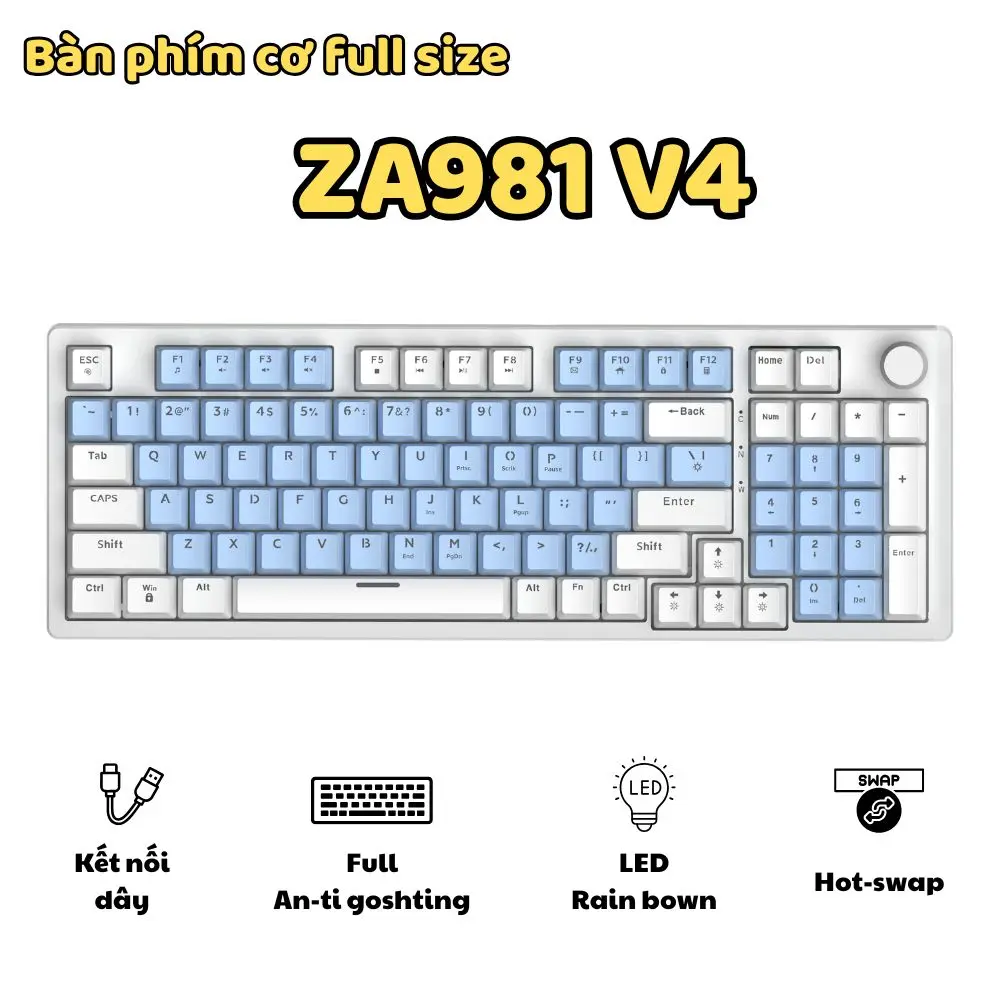 Bàn phím cơ ATAS ZA981 V4 98 Key - Hotswap - Red swtich - LED 9 chế độ - Kết nối Type-C | BigBuy360 - bigbuy360.vn Bàn phím cơ ATAS ZA981 V4 98 Key - Hotswap - Red swtich - LED 9 chế độ - Kết nối Type-C | BigBuy360 - bigbuy360.vn