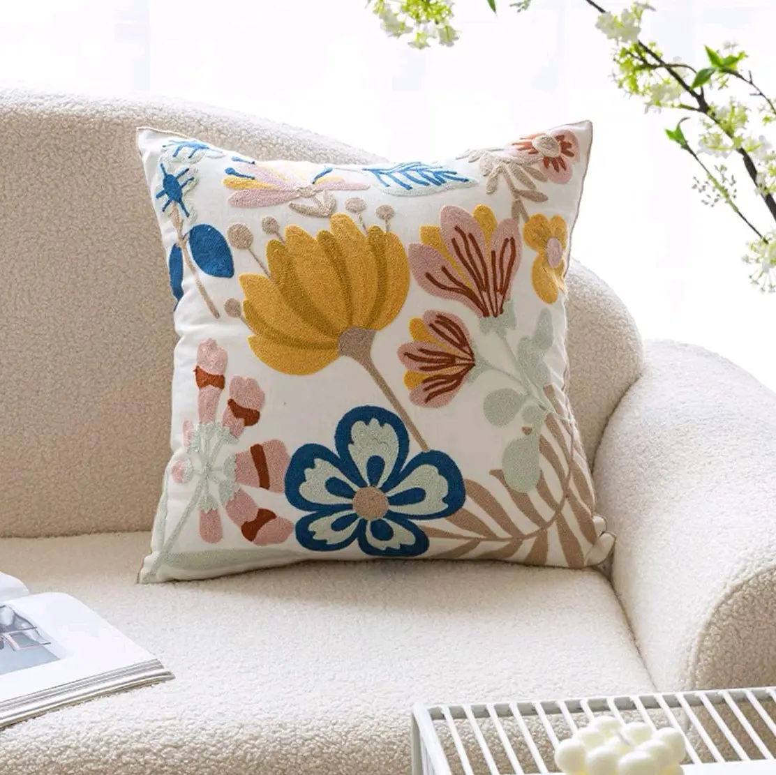 Embroidered Floral Cushion Covers Fabric