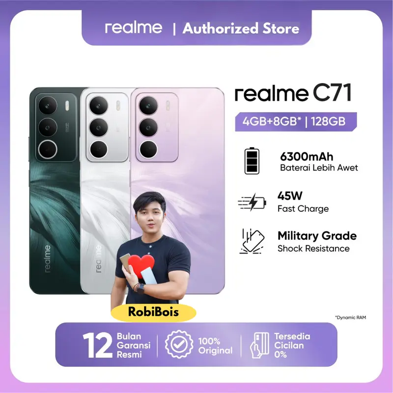 (RobiBois Exclusive) realme C71 4GB+128GB I 6GB+128GB I 8+128GB (6300mAh Big Battery I 45 watt Fast Charge I Millitary Grade Shock Handphone