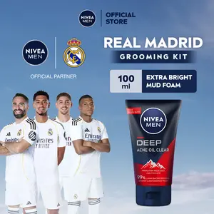 NIVEA MEN Facial Foam Deep Acne Oil Clear Face Scrub 100ml - Sabun cuci muka pria scrub wajah membersihkan bakteri penyebab jerawat komedo mengontrol kulit berminyak mengecilkan pori dan mengangkat sel kulit mati - Himalayan Salt, Salicylic Acid