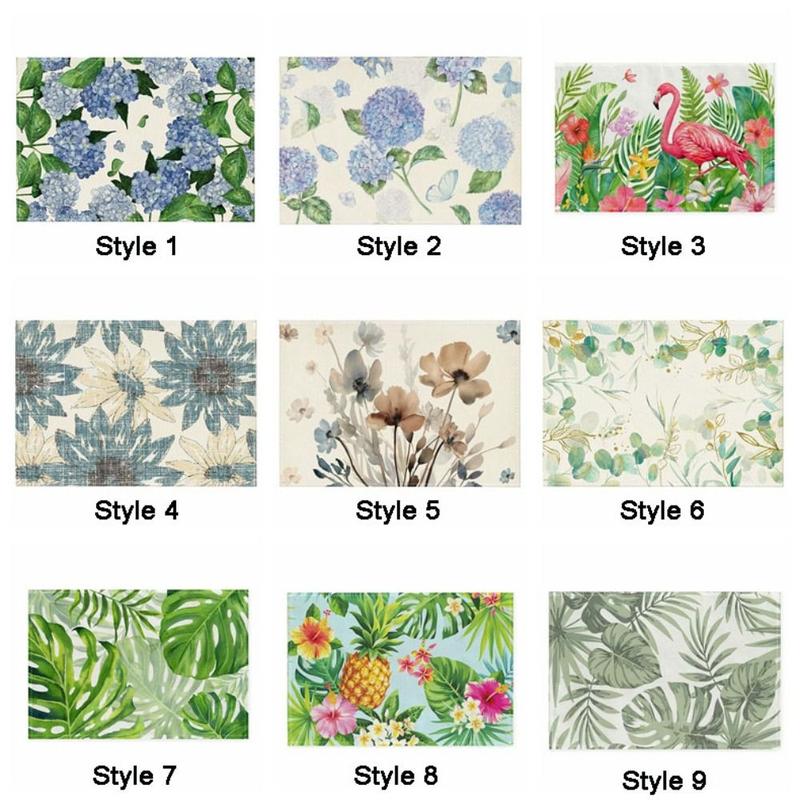 Dining Table Hydrangea Pattern Linen Placemat Heat Resistant Anti Slip Table Mat Oil Proof Rustic Tableware Pad Table Decoration 2
