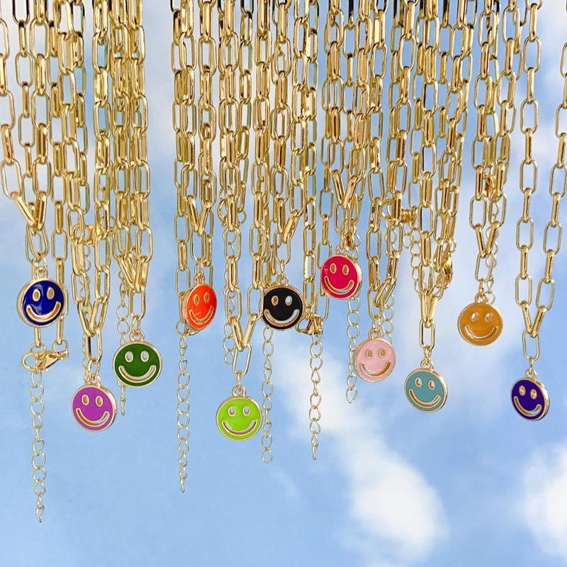 Product Introduction of Summer Colorful Hollow Smiley Face Pendant Necklace, Stainless Steel Hip-Hop Street Couple Niche Jewelry for Men and Women, Trendy Design and Versatile Accessories, Y2K Personalized Graduation Present and Birthday Present for Beach Party 3