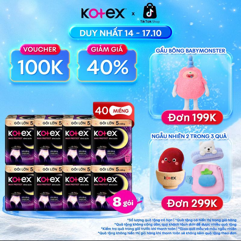 [Creator] Thùng 8 gói (size M/L) BVS Kotex Ban Đêm Dạng Quần 5 miếng [Bao bì thay đổi theo từng đợt nhập hàng]