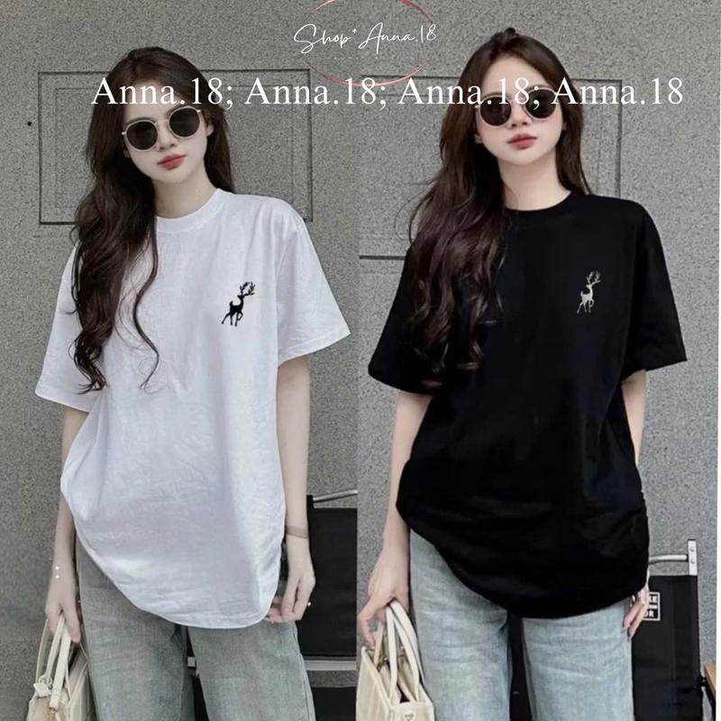 Áo phông cotton khô 3158 _form rộng (THÊU HƯƠU  - CỔ TRÒN) Top Thun Nữ