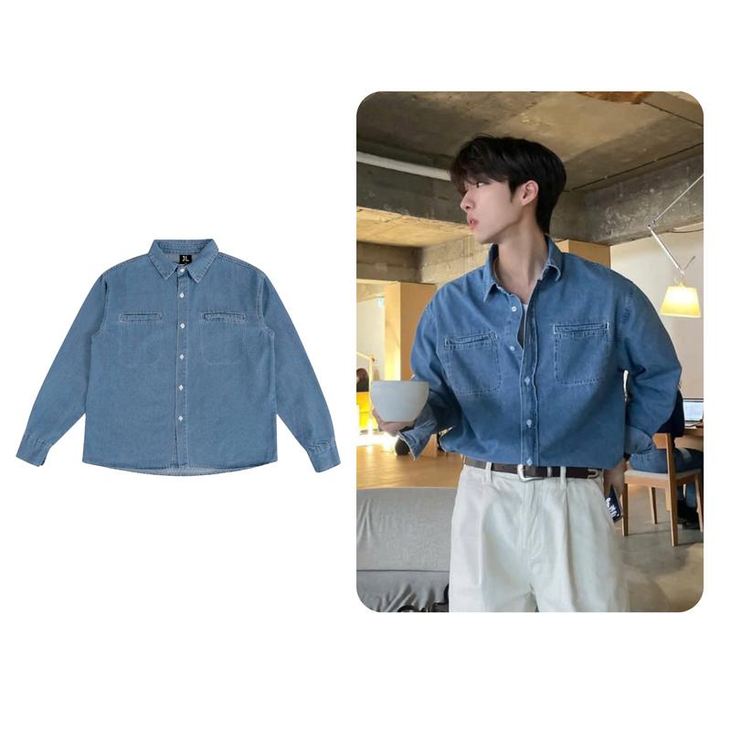 Áo sơ mi dài tay Denim Allan Jack Lane Áo sơ mi nam nữ unisex form oversize chất liệu vải denim