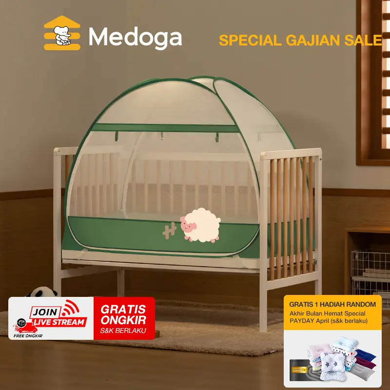 Medoga Kelambu Lipat Anak Bayi Domba Kartun Ukuran Anti Nyamuk Portable Kasur