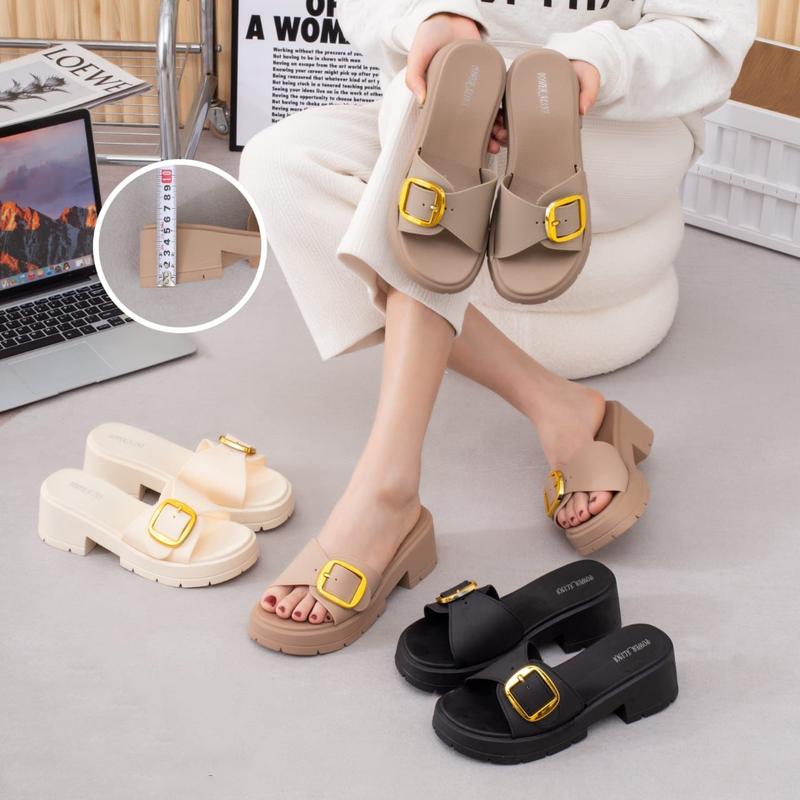 Sandal Wanita Sendal Selop Wanita Motif Ban 1 Gesver  Hak Pendek Bahan Karet Jelly PCU Empuk dan Elastis 0