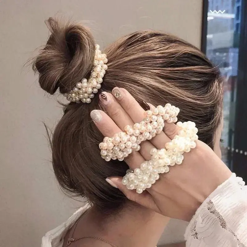 Scrunchies Cho Bé Gái, Sang Trọng Và Thanh Lịch, Dây Buộc Tóc Ngọc Trai Trắng, Dây Cao Su Hạt, Dây Buộc Tóc, Dây Buộc Tóc, Phụ Kiện Tóc, Dây Buộc Tóc Co Giãn, Cỡ Lớn
