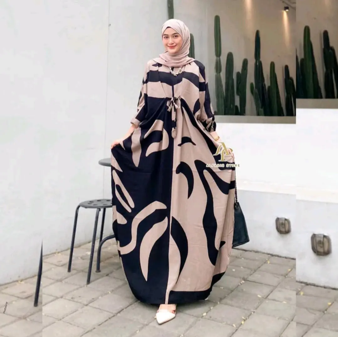 Gamis Kaftan Rayon Jumbo Premium Motif Azizah Ld 180 Cm Muslim Nyaman Tebal Dress Wanita