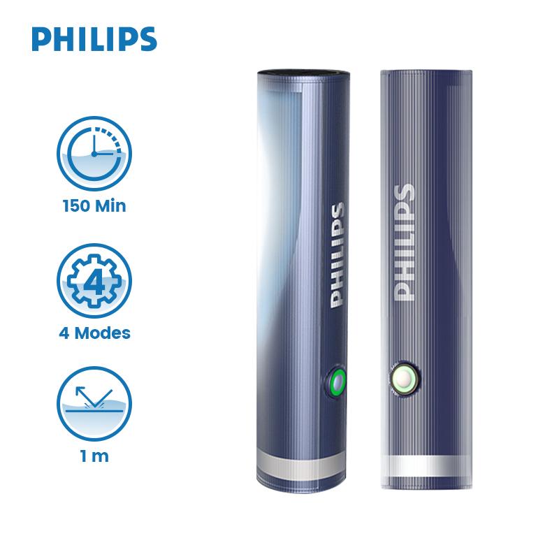 PHILIPS Senter LED Isi Ulang Rechargable LED 3W dengan Lampu Samping Baterai Tahan Lama SFL1188/56 Original – Garansi Resmi 1 Tahun 0