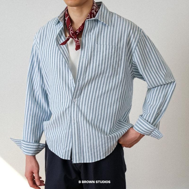Áo sơ mi nam nữ B Brown Legolas kẻ sọc dài tay form oversize - Legolas Stripped Shirt B Brown