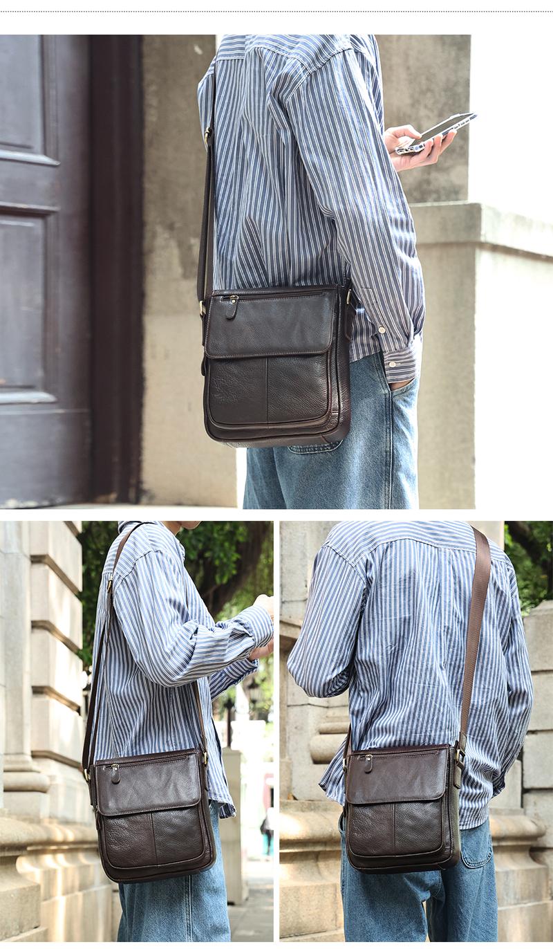 Product Introduction of Men's Business Briefcase Large Capacity Solid Shoulder Bag Soft Genuine Leather Flap Crossbody Bag 18