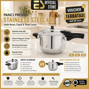 [PO/Ready] Panci Presto 4L 8L 12L Stainless Premium Tebal Es x Royalstar Bergaransi Bahan Lapisan Lebih Tebal Makanan Lebih Cepat Matang