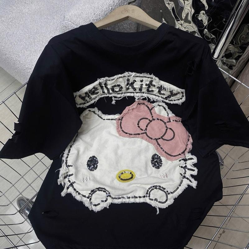 ÁO PHÔNG COTTON HAI CHIỀU LẠNH THÊU ĐÁP KIM SA HÌNH MẶT MÈO RÁCH TAY 4