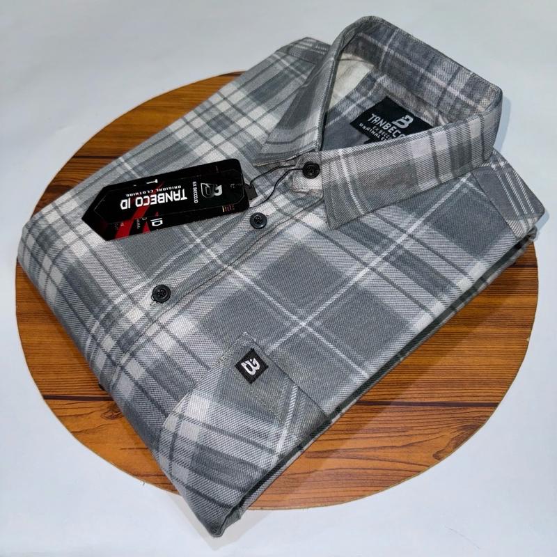 Kemeja flanel printing pria lengan pendek kemeja dewasa pria flannel motif kotak Distro Casual 1